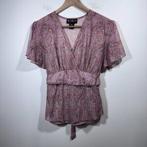 Mix it Y2K Short Sleeve Blouse Top Womens S V Neck Tie Waist Fairy Whimsy